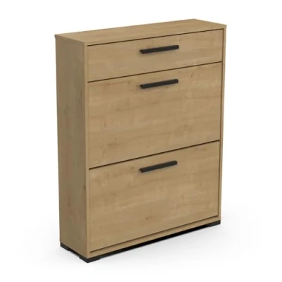 Afbeelding van Schoenenkast van industrieel hout, 1 lade en 2 kleppen, capaciteit 12 paar, kleur Hamilton eiken matte zwarte afwerking, 81 x 102 25 cm