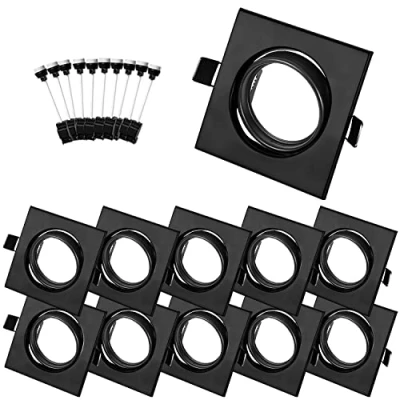 Afbeelding van Bojim inbouwspot, GU10, zwart, vierkant, inbouwframe, 68 mm, met keramische fittingen, frame voor 30 draaibaar, inbouwspot 230 V, 10 stuks