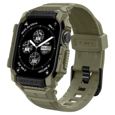 Afbeelding van Spigen Rugged Armor Pro beschermhoes met armband, compatibel Apple Watch serie 10, 46 mm (2024), vintage kaki