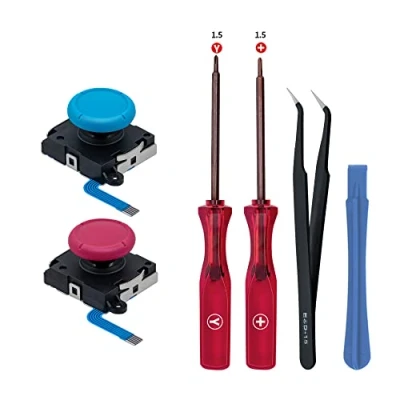 Image de Tolesum Joysticks Analogiques 3D de Remplacement pour Manette NS Switch/Switch OLED Joy Con/Switch Lite,Thumb Stick Capuchons avec Tournevis Kit d&#039;outils Reparation Bleu/Rouge