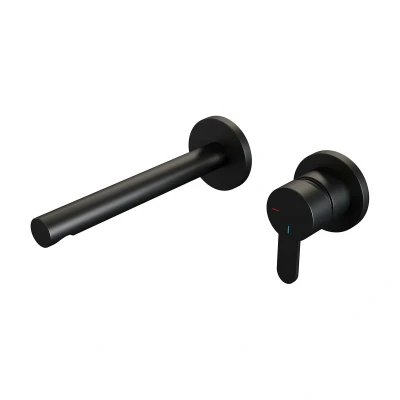 Afbeelding van Brauer Black Edition Wastafelmengkraan inbouw rechte uitloop links hendel plat smal model D 1 mat zwart