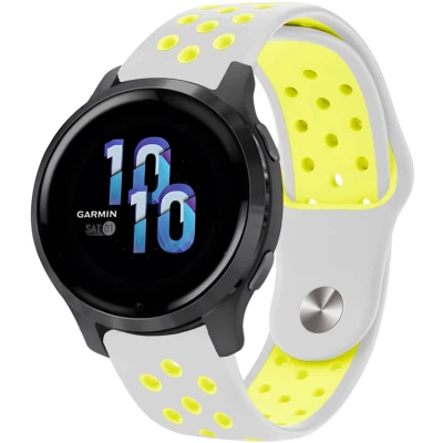 Afbeelding van iMoshion Siliconen sport 22 mm bandje Geschikt voor Garmin Venu 2 / Fenix 7 Pro 7s 6 Vivoactive 4 Polar Grit X Vantage M2 V2 Lichtgrijs Neon Geel