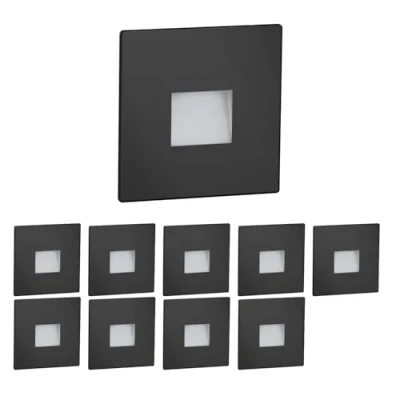 Afbeelding van ledscom.de LED trapverlichting/traplicht FOW voor binnen en buiten, downlight, hoekig, zwart, 85 x 85mm, koel wit, 10st.