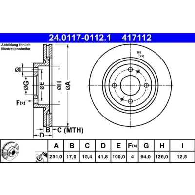 Afbeelding van ATE Remschijf MITSUBISHI: Mirage / Space Star Hatchback 251,0mm 17,0mm 4 100,0mm Geventileerd 24.0117 0112.1 Remschijven
