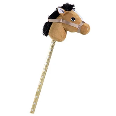Afbeelding van Pluche stokpaardje bruin 70 cm Speelgoed pony / paard stokpaardjes met zwarte manen
