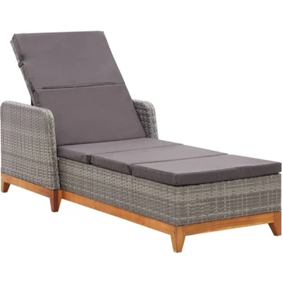 Afbeelding van Ligbed poly rattan en massief acaciahout grijs