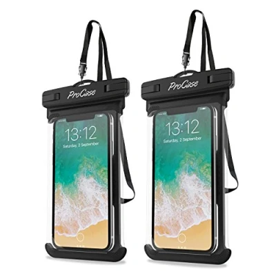 Afbeelding van ProCase 2 Stuks Universele Waterdichte Telefoonhoes, Onderwater Droge Tas voor iPhone 13 Pro Max Mini, 12 11 Xs XR X 8 7 6S, Galaxy S20 Ultra/S10/S9/S8, Note 10/9/8, tot 7&#039;&#039; Zwart