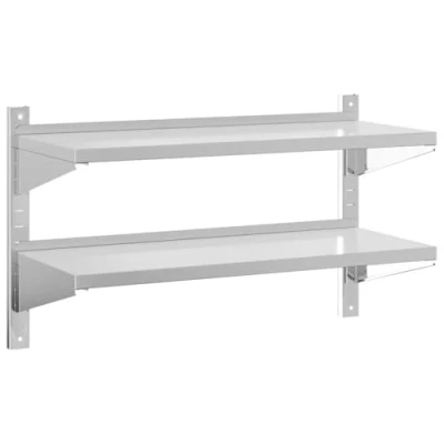 Afbeelding van Wandschap 2 laags 100x40x60 cm roestvrijstaal zilverkleurig
