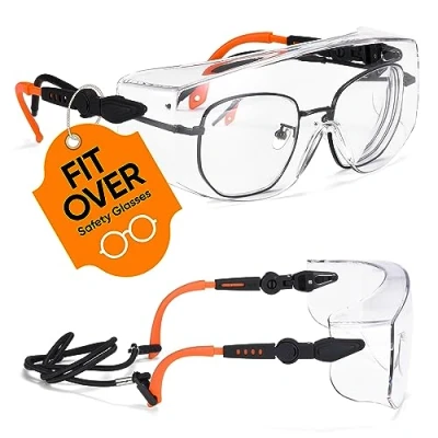Afbeelding van SAFEYEAR Ellipse veiligheidsbril voor brildragers SG009 met zijbescherming en antislip pootjes, uv bescherming