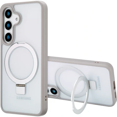 Afbeelding van Accezz Hoesje Geschikt voor Samsung Galaxy S25 Ring Stand Backcover MagSafe grijs