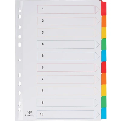 Afbeelding van Pergamy Tabbladen Met Indexblad, Ft A4, 11 gaatsperforatie, Geassorteerde Kleuren, 10 Tabs