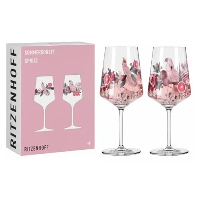 Afbeelding van RITZENHOFF Sommersonett 6011003 aperitiefglazen, 500 ml, serie Sommersonett, motief kaketoe, Made in Germany, roze, grijs, 2 stuks