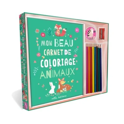 Afbeelding van MON BEAU COFFRET DE COLORIAGE ANIMAUX (8 FEUTRES + AUTOCOLLA
