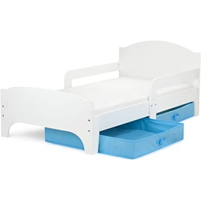 Afbeelding van Leomark Kinderbed Smart, modern, voor peuters, 140 x 70 cm, wit, comfortabel, functioneel, eenpersoonsbed met lades, bed kinderen, opbergruimte en matras (140 cm), grote lades van