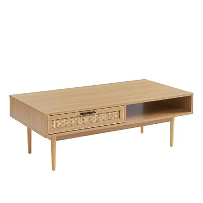Afbeelding van BAÏTA Salontafel Amana eiken look en rieten rotan 2 laden