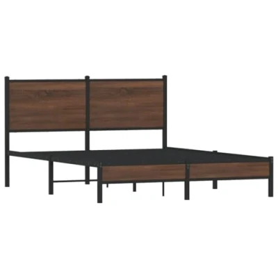 Afbeelding van Bedframe met hoofdbord metaal bruin eikenkleurig 140x190 cm