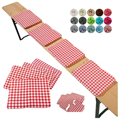 Afbeelding van heimtexland ® Typ859 Set van 4 zitkussens voor bierbank, tuindecoratie, rood geruit