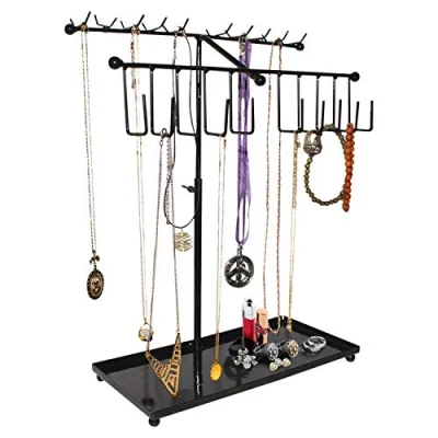 Afbeelding van Belle Vous Zwart Metalen 2 Laags Sieraden Houder Display Standaard Tray Basis (30 Haken) Aanpasbare Tafeltop Opslag Toren Voor het Hangen van Kettingen, Armbanden, Ringen, Horloges &amp; Oorbellen