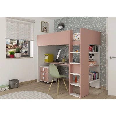 Afbeelding van Jules hoogslaper basic met bureau 90x200 Oudroze