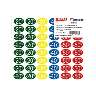 Afbeelding van Agipa Kortinglabel van 20% tot 50%, geassorteerde kleuren etiket