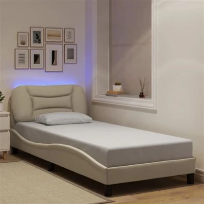 Afbeelding van vidaXL Bedframe met LED zonder matras 90x190 cm stof crèmekleurig