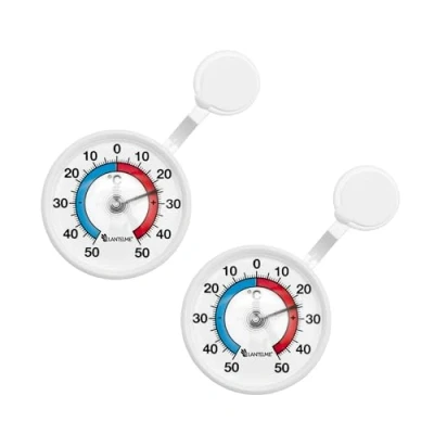 Afbeelding van Lantelme 4081 raamthermometer, zelfklevend, voor buiten, raam, thermometer, analoog, glas, 2 stuks, made in Germany.
