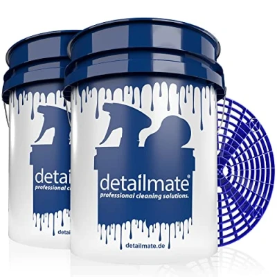 Afbeelding van Detailmate 2 x 20 liter wasemmer, extra robuust en versterkt, met 1 GritGuard vuilinzet, voor het voorzichtig wassen van auto, motorfiets, caravan, boot