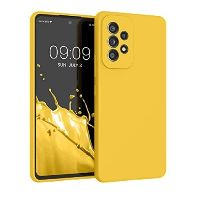 Afbeelding van kwmobile telefoonhoesje geschikt voor Samsung Galaxy A53 5G Hoesje met siliconen coating Smartphone case in stralend geel