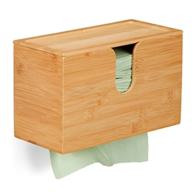 Afbeelding van Relaxdays handdoek dispenser bamboe deksel muur papieren handdoekjes houder z vouw
