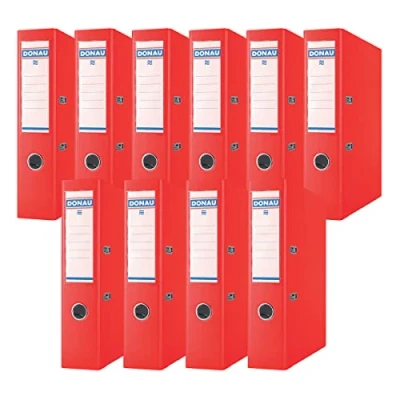 Afbeelding van DONAU Lot de 10 classeurs qualité supérieure Format A4 7,5 cm Couverture en plastique PP Rouge à pois verts