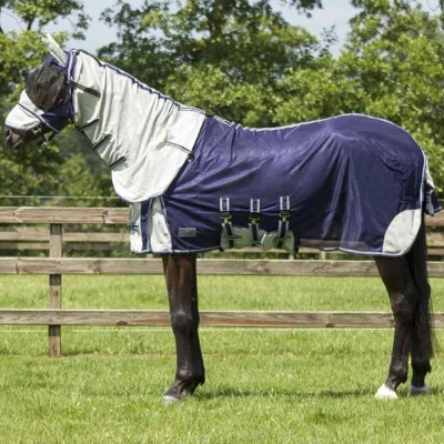 Afbeelding van QHP Vliegendeke met afneembare hals en oornetje Blauw