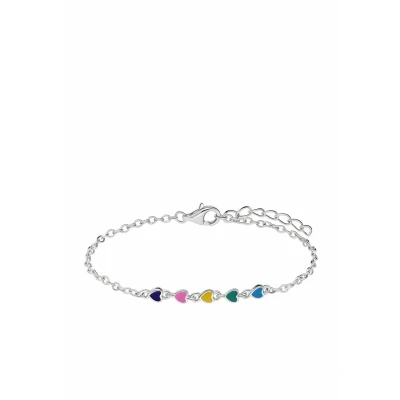 Afbeelding van Lucardi Kinder Zilveren Armband gekleurde emaille hartjes 925 Zilver Zilverkleurig 15 cm