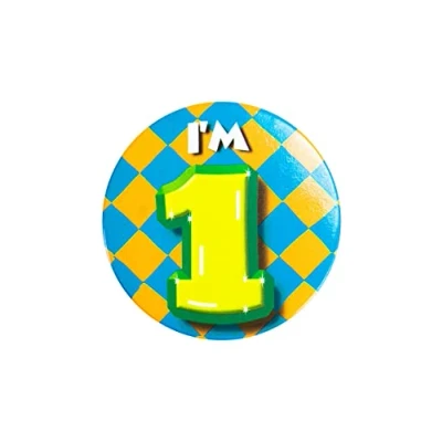 Afbeelding van Paper Dreams Button I&#039;m 1 Junior 5,5 Cm Staal Geel/groen/blauw