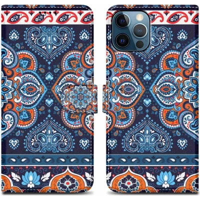 Afbeelding van Cadorabo Hoesje geschikt voor Apple iPhone 12 PRO MAX Design Blauwe Mandala No. 1 Beschermhoes Case Cover met magnetische sluiting, standaardfunctie en kaartvakje