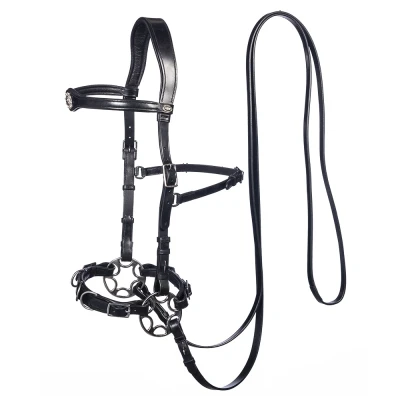 Image de F.R.A. Bride Caval Cavemore Cuir avec Branches et Rênes Noir Cob