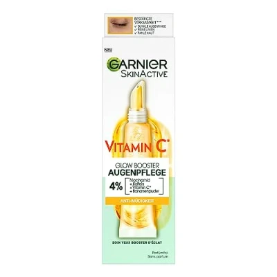 Afbeelding van Garnier Anti vermoeidheid oogcrème met vitamine C, voor een heldere en wakkere oogcontouren, tegen donkere kringen kraaienpootjes, Glow Booster oogverzorging, SkinActive 1 x 15 ml