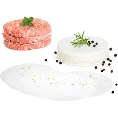 Afbeelding van GOURMEO® Burger papier/vel bakpapier voor burgerpers, diameter 11 cm, 1000 stuks anti aanbak bakpapier/scheidingspapier perfecte hamburgers, Cheeseburger om te grillen