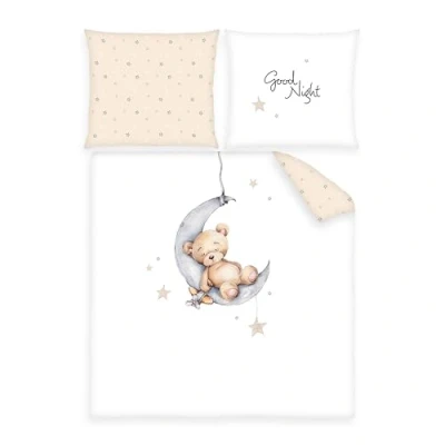 Afbeelding van Herding Teddy Bär beddengoed voor wieg, kussensloop 35 x 40 cm met portefeuillesluiting, dekbedovertrek 80 katoen/versterkt, wit
