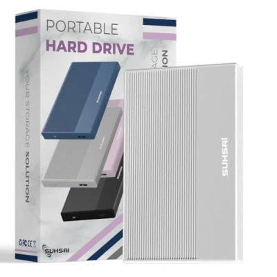 Afbeelding van SUHSAI Externe harde schijf 1 TB HDD gegevensback up geheugenuitbreiding USB 3.0 2,5 inch draagbare compatibel met Mac, kantoor, PC, PS4, PS5, Xbox One (zilver)