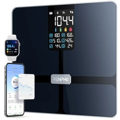 Image de RENPHO balance pour poids corporel avec grand écran VA, intelligente application de suivi fitness, pèse personne haute précision corporel, graisse corporelle, IMC