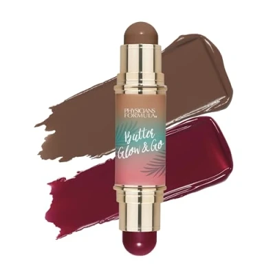 Afbeelding van Physicians Formula Butter Glow &amp; Go, multifunctionele stick duo voor wangen, ogen en lippen, bruiningstinten, contour blush, strand Bum Plum