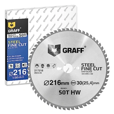 Afbeelding van GRAFF Cirkelzaagblad, 216 x 30 mm, voor metaal, aluminium, constructiestaal, metalen buizen, zaagblad snijzaag, wisselzaag, tafelzaag, draadloos, cirkelzaag