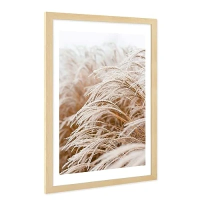 Afbeelding van PHOTOLINI A2 fotolijst 42 x 59,4 cm, MDF natuurlijke houten lijst, moderne brede onbreekbaar acrylglas om op te hangen, extra accessoires voor je stijlvolle wanddecoratie