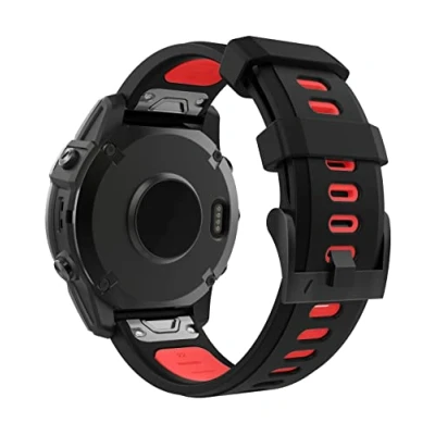 Afbeelding van MoKo Horlogebandje compatibel met Garmin Fenix 7/7 Pro/6/6 Pro/5/5 Plus/Forerunner 965/955/945/Instinct Solar/Instinct 2, Quick Fit 22 mm zachte siliconen reserveband sport polsband, zwart/rood