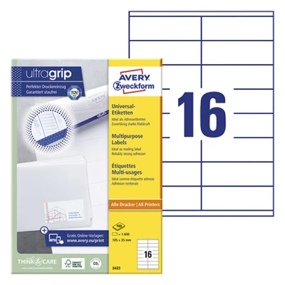 Image de Avery Wweckform 3423 étiquettes universelles A4 105 x 35 mm (1600 étiquettes) blanc