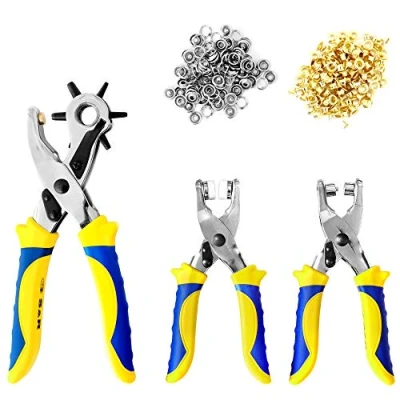 Afbeelding van Master tangenset, revolver gattang, oogtang met 100 stuks oogjes 4 mm, drukknoptang 25 drukknopen 9 mm; pijptang 6 aantoonbare gatpijpen 2/2.5/3/3.5/4/4.5 mm