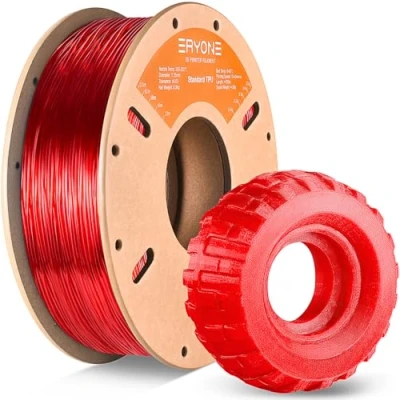 Afbeelding van ERYONE TPU filament 1,75 mm, 3D printerfilament TPU, 0,5 kg, 1 spoel, +/ 0,05 rood transparant