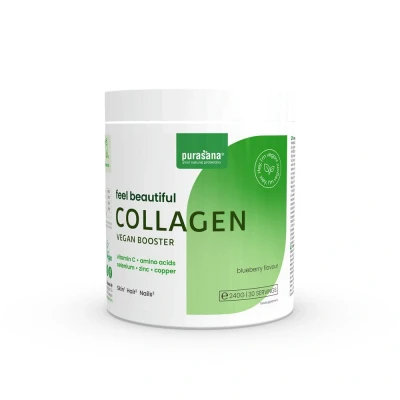 Afbeelding van 15% korting Purasana Feel Beautiful Vegan Collageen Booster Bosbessensmaak 240g
