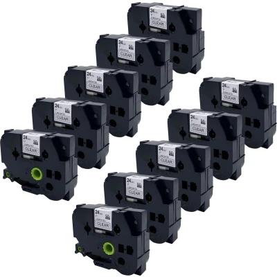 Afbeelding van DULA Brother Compatible label tape Tze 151 10 cassettes P Touch Zwart op transparant 24mm x 8m