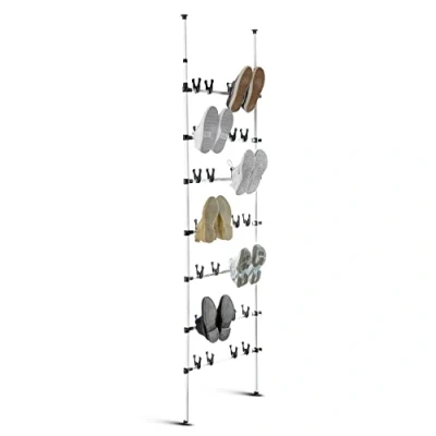 Afbeelding van WENKO Atlas telescopisch schoenenrek, schoenenopslag voor 42 paar schoenen, uittrekbaar van 100 tot 300 cm hoogte, metaal, wit grijs,300 x 8.5 68.5